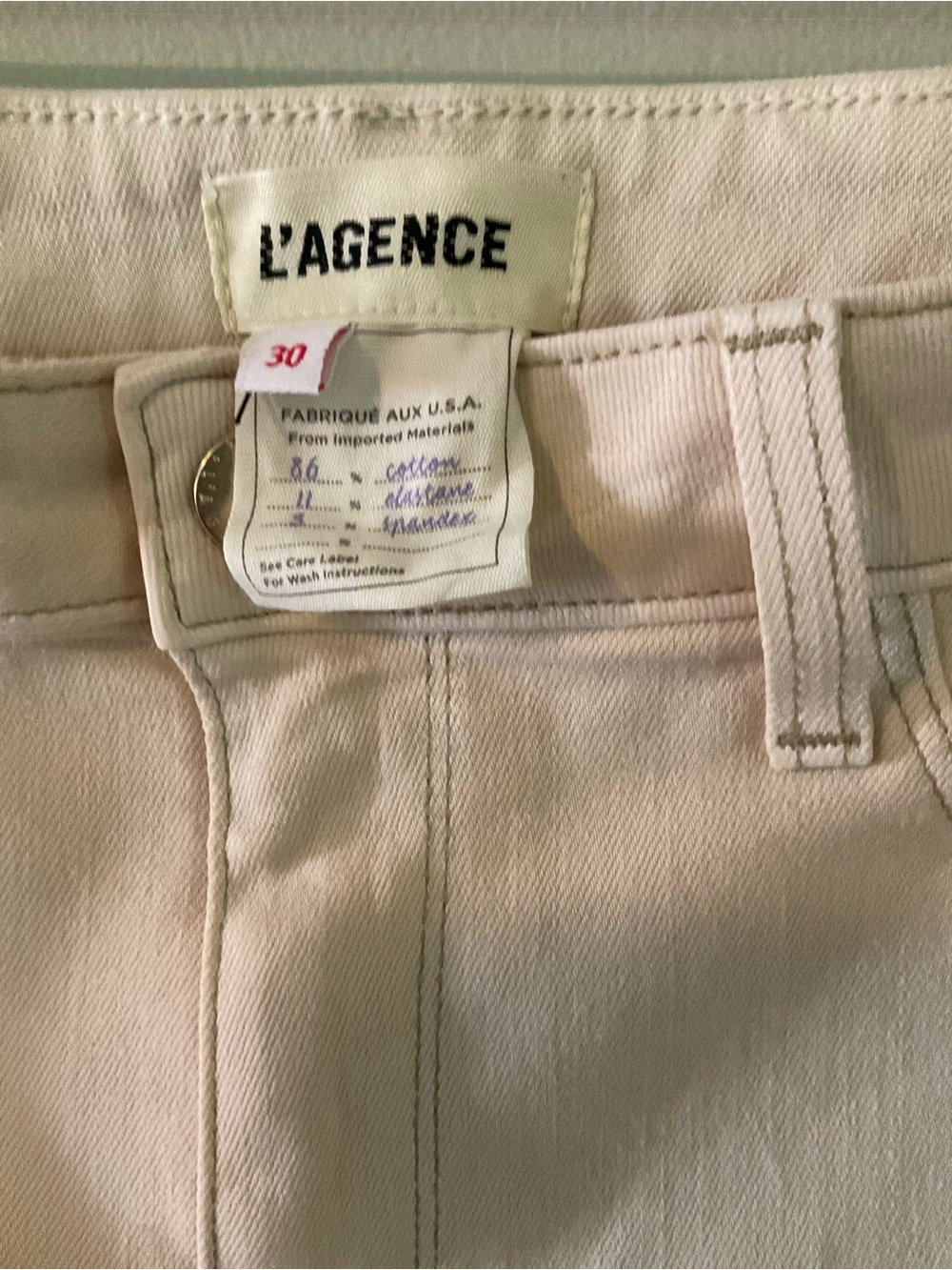 L’AGENCE Kendra Coated Crop Flare Jeans Cream Raw Hem Size 30 - Picture 4 of 7